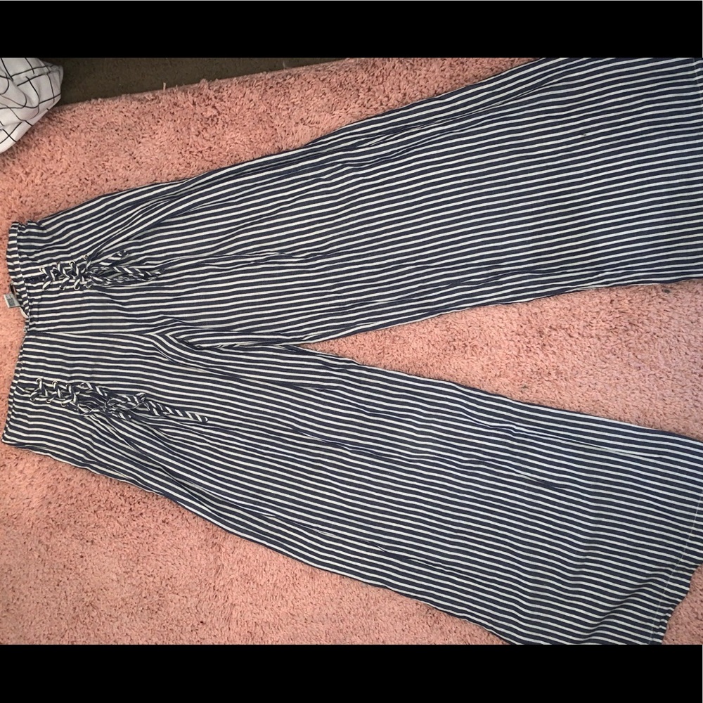 Blue and white pin striped pants
